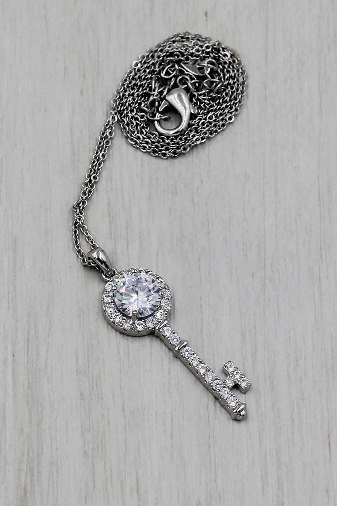 simple crystal key pendant necklace