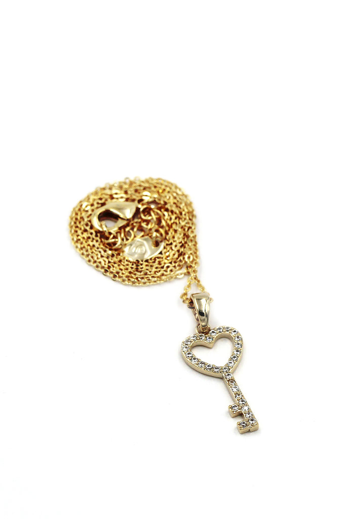 simple heart key crystal necklace