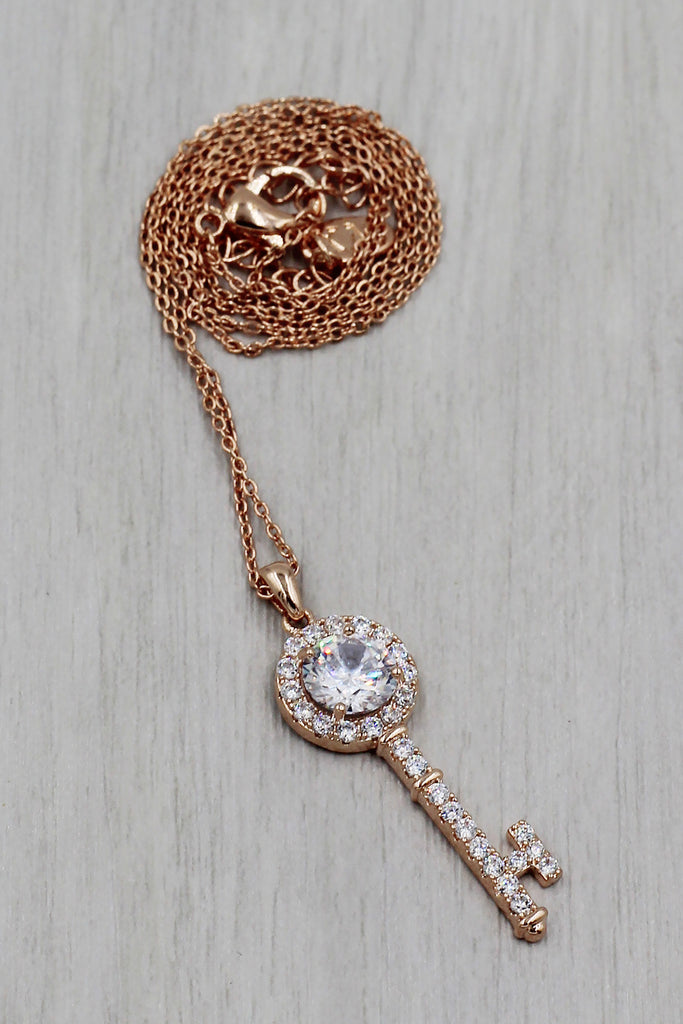 simple crystal key pendant necklace