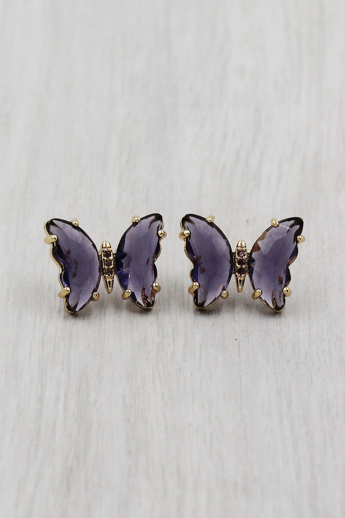 simple colorful crystal butterfly earrings