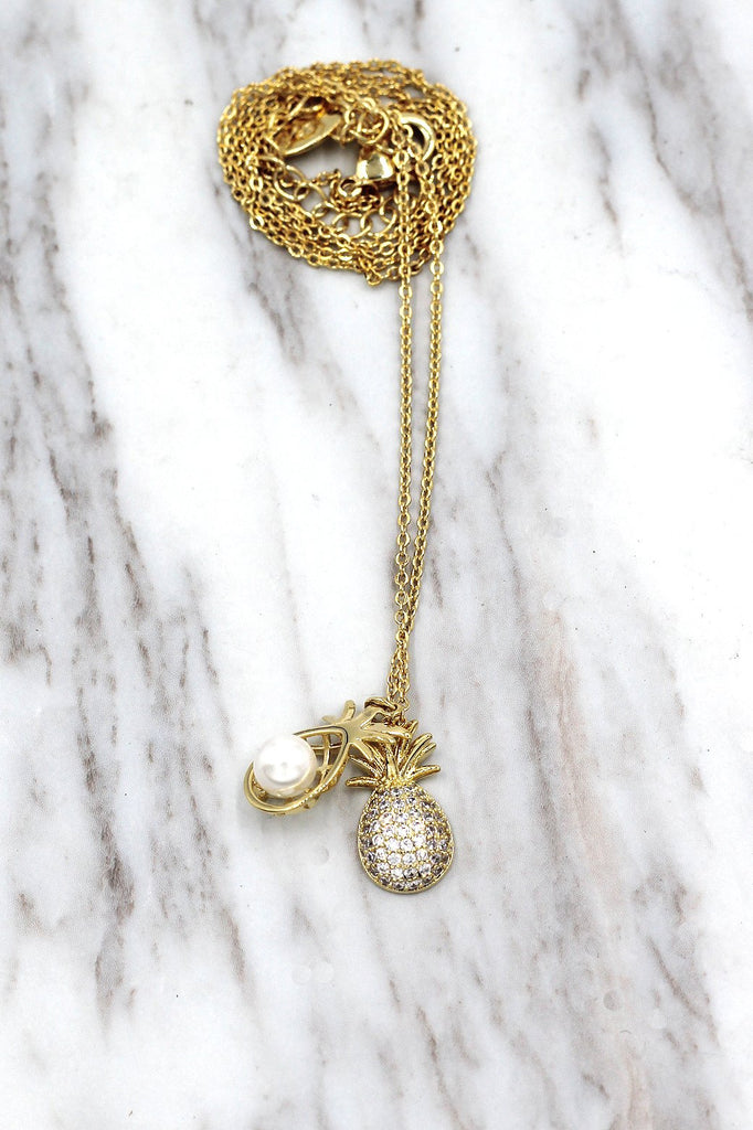Simple elegant pearl pineapple gold earrings set