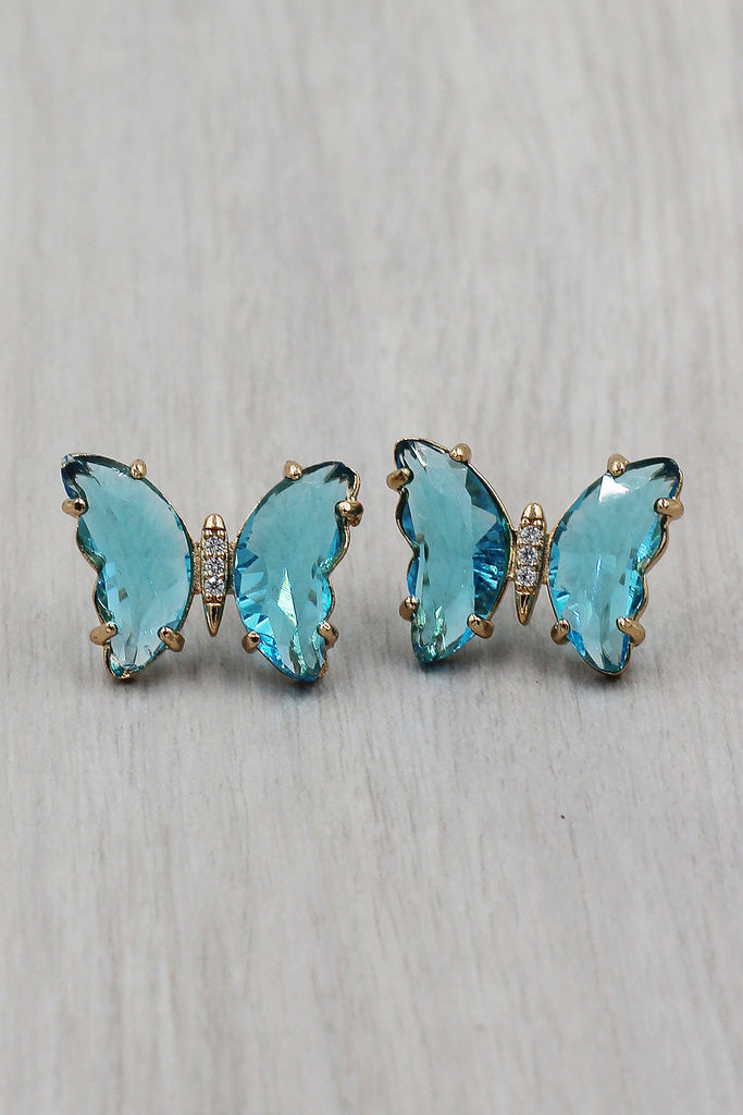 simple colorful crystal butterfly earrings