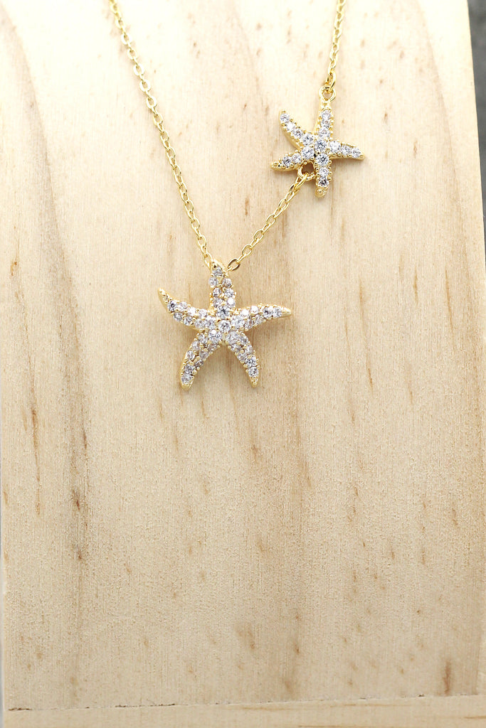 fashion double starfish crystal necklace