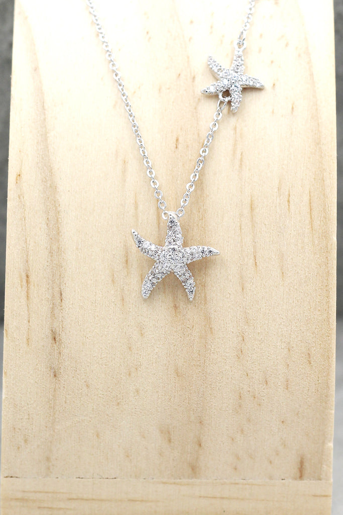 fashion double starfish crystal necklace