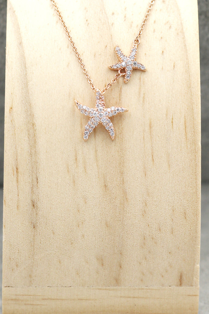 fashion double starfish crystal necklace