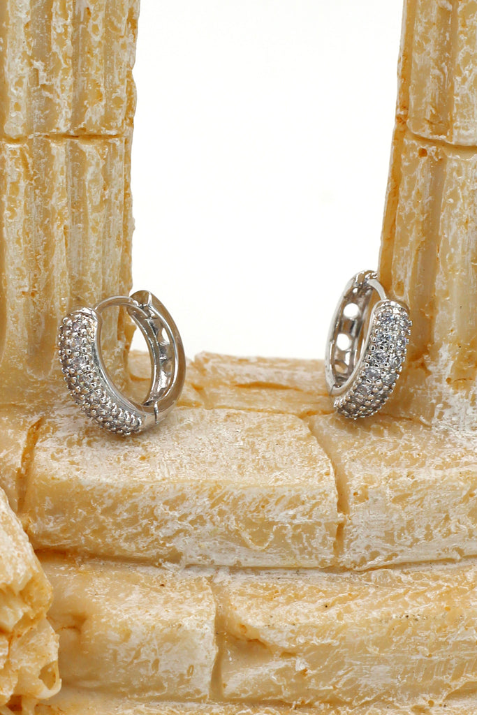 mini crystal silver circle earrings