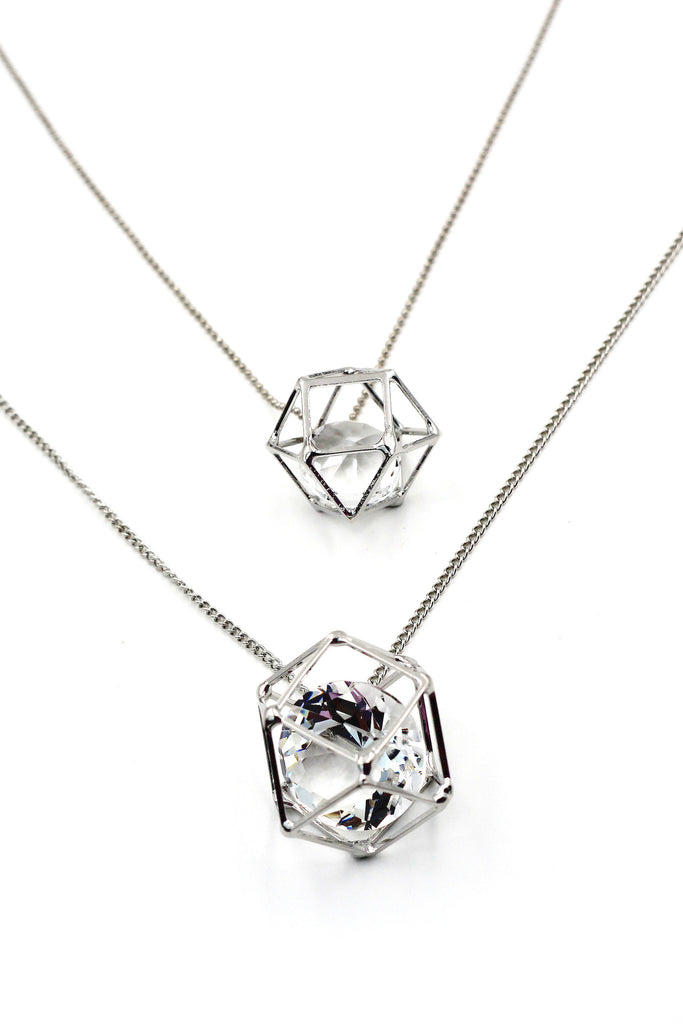 fashion double crystal necklace earrings set