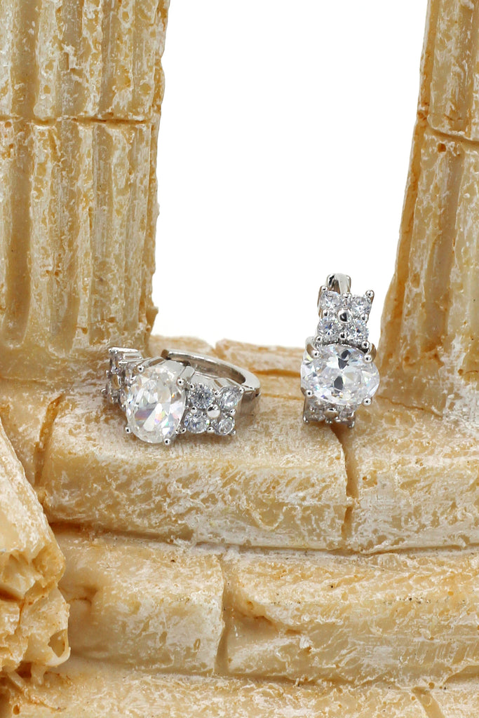 noble oval crystal silver earrings