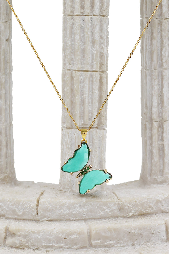 simple colorful crystal butterfly single necklace
