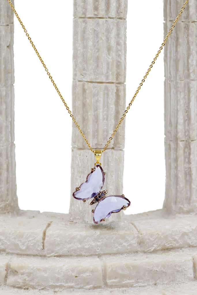 simple colorful crystal butterfly single necklace