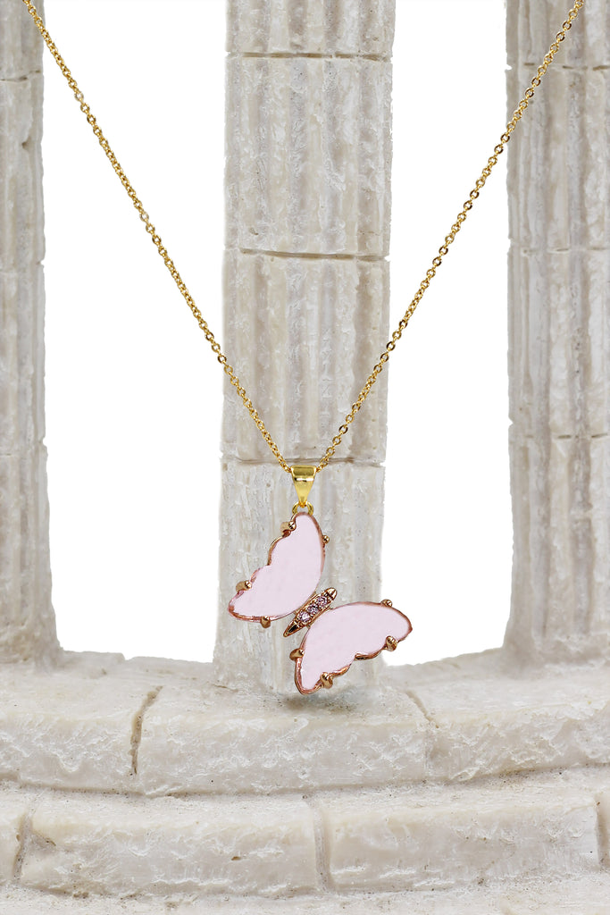 simple colorful crystal butterfly single necklace