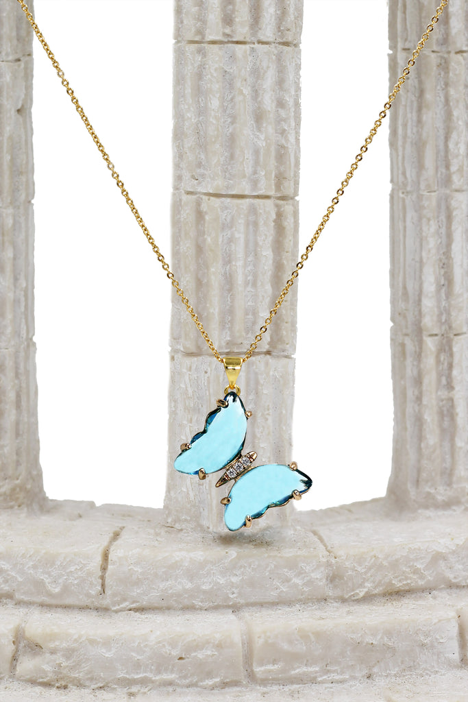 simple colorful crystal butterfly single necklace