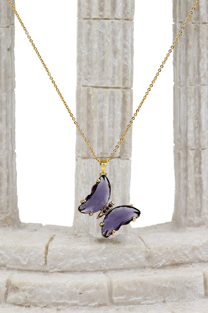 simple colorful crystal butterfly single necklace