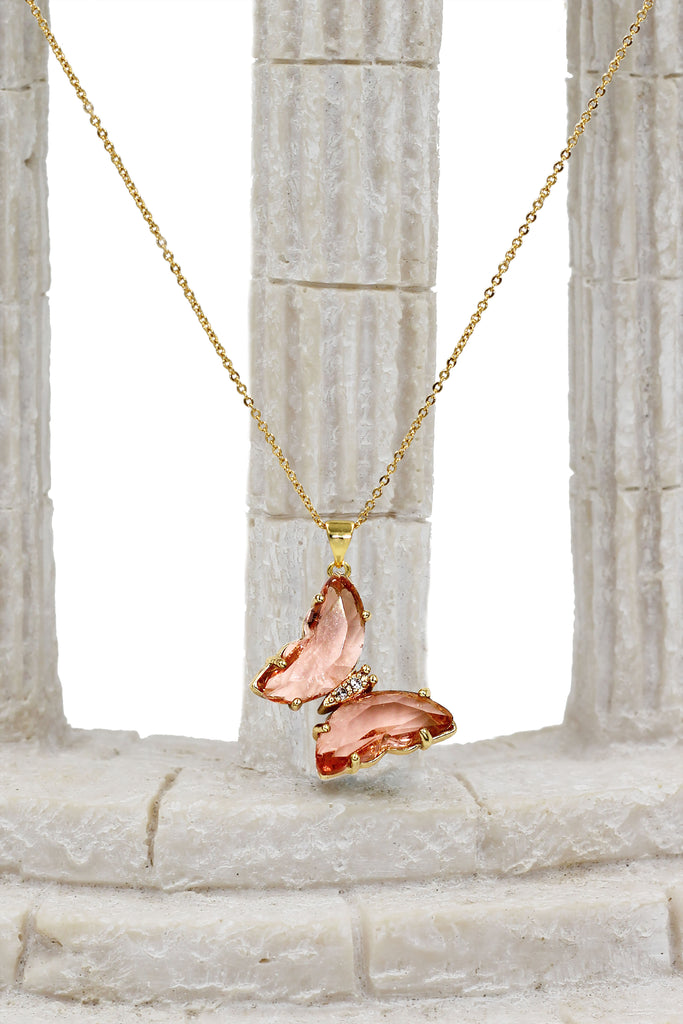 simple colorful crystal butterfly single necklace