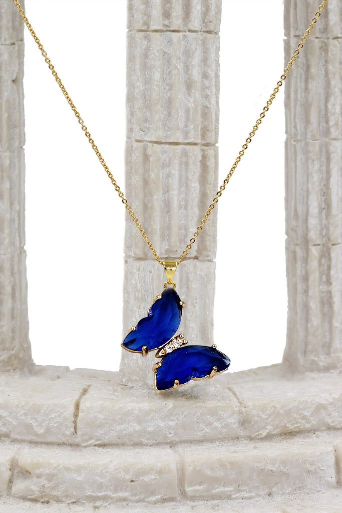 simple colorful crystal butterfly single necklace