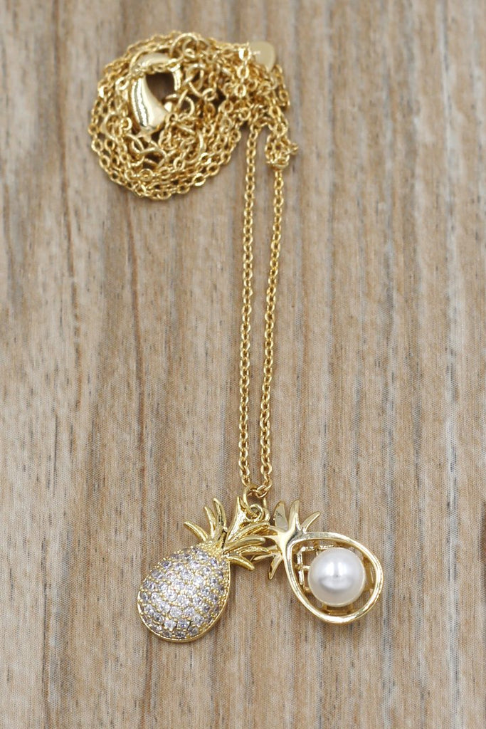 Simple elegant pearl pineapple gold earrings set