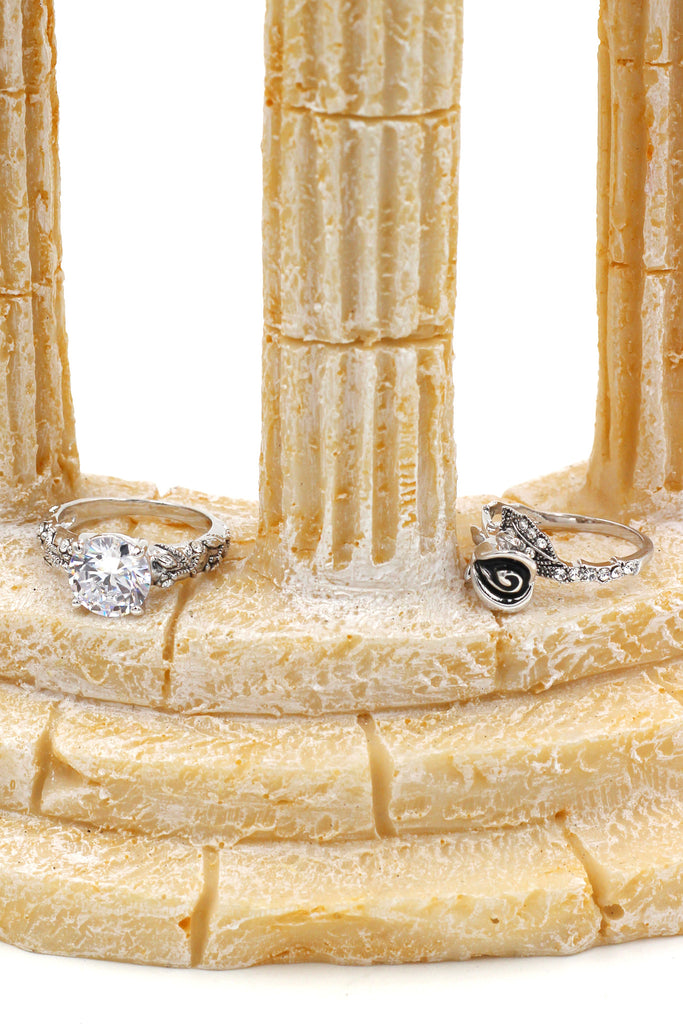 black rose and crystal double silver ring