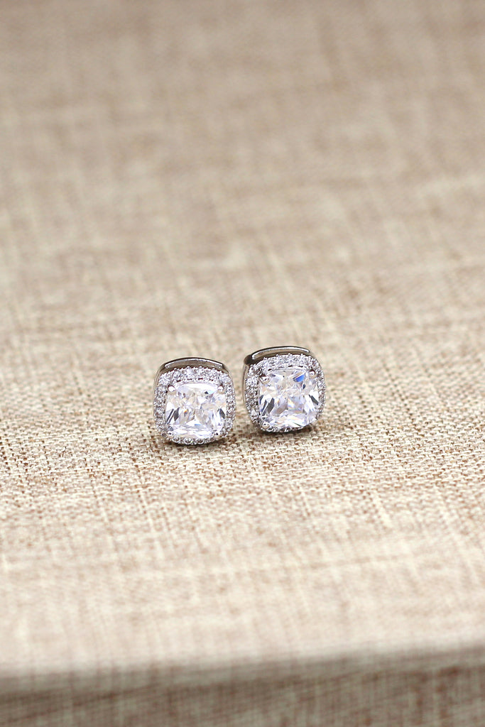 silver square necklace earrings set