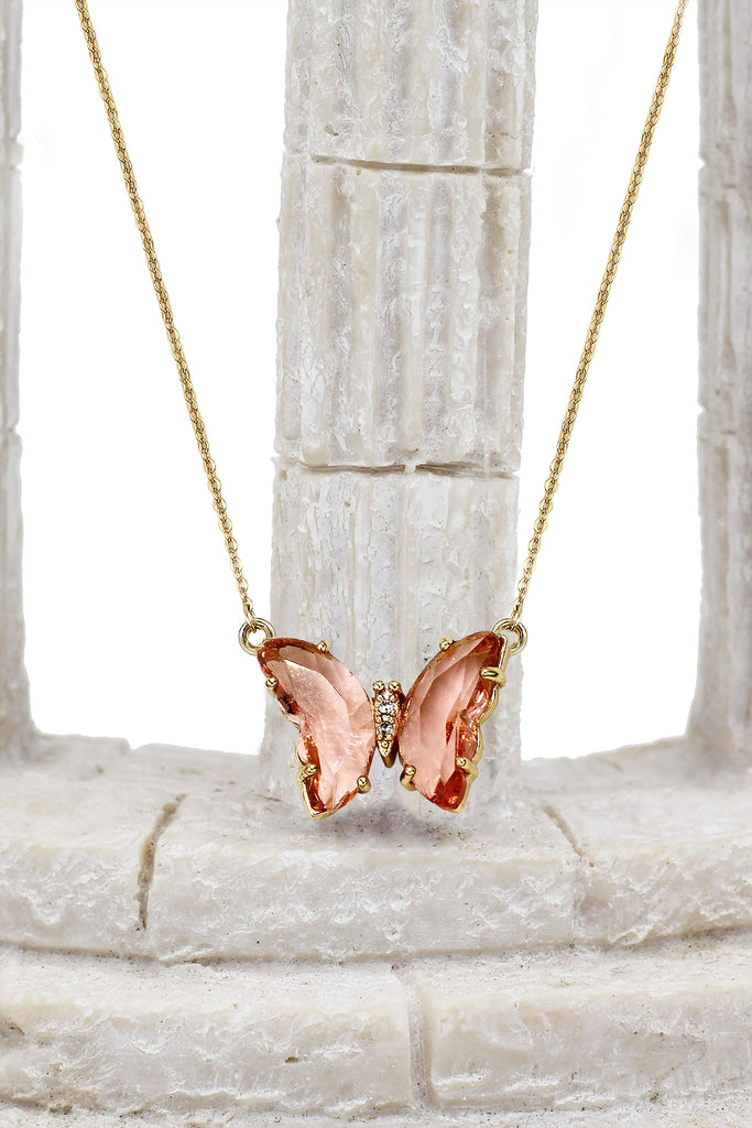 simple colorful crystal butterfly double necklace