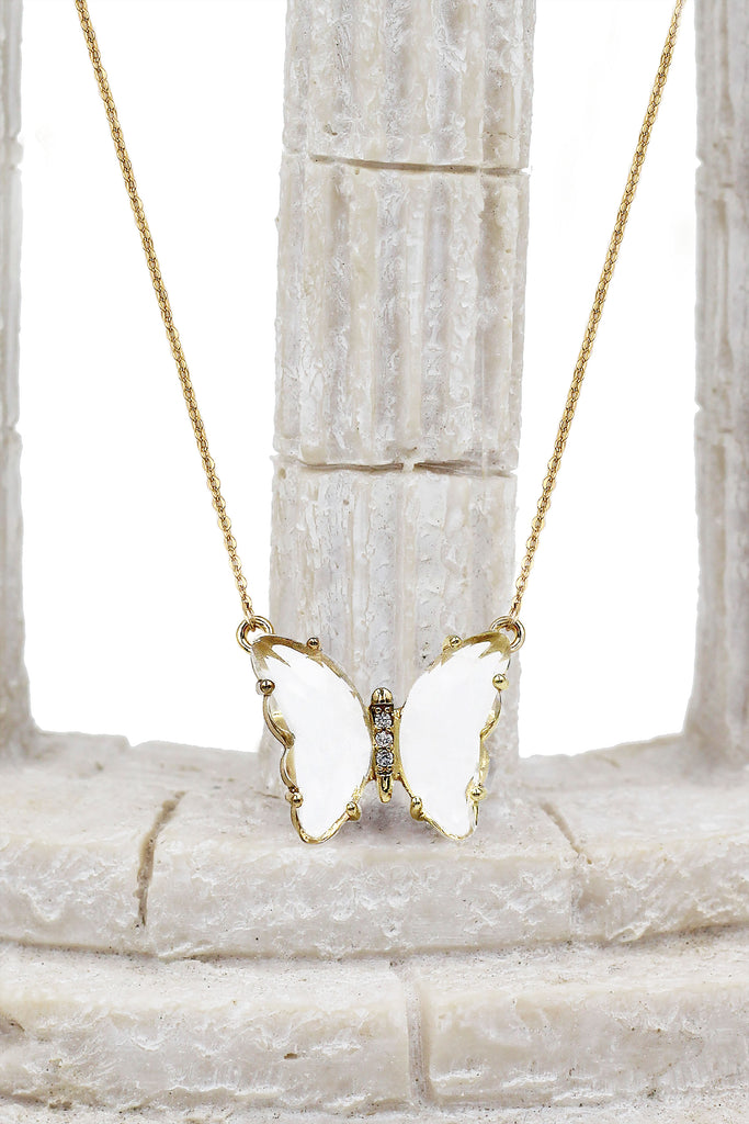 simple colorful crystal butterfly double necklace