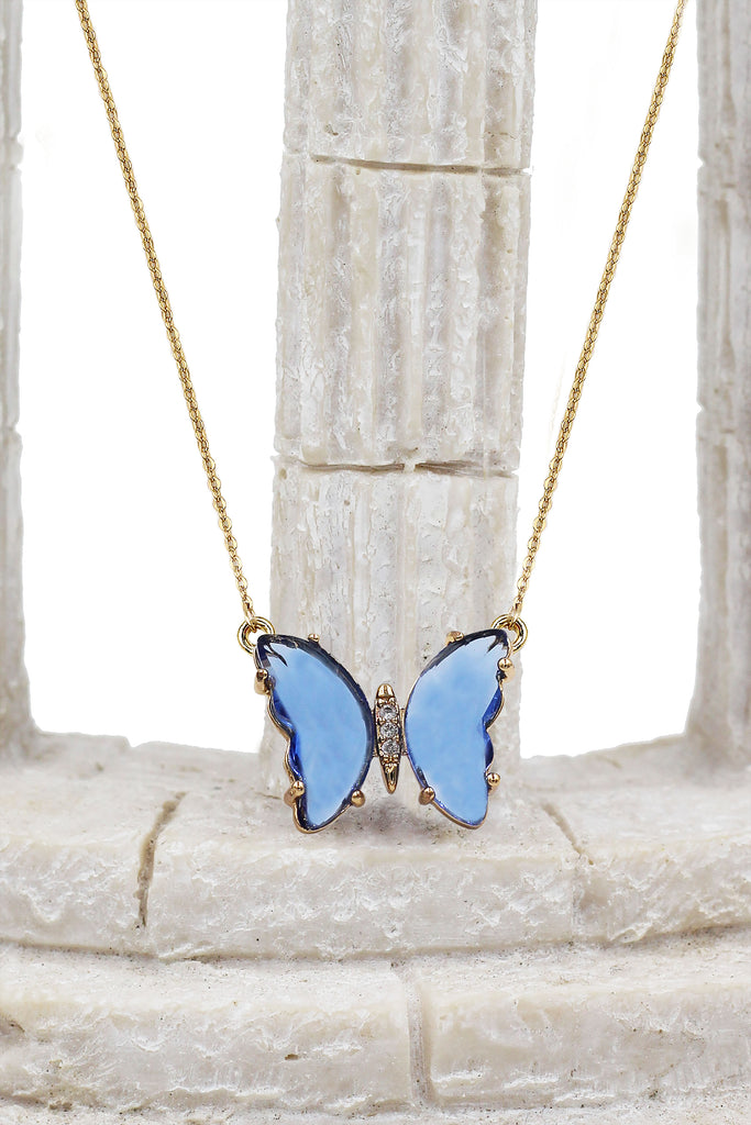 simple colorful crystal butterfly double necklace