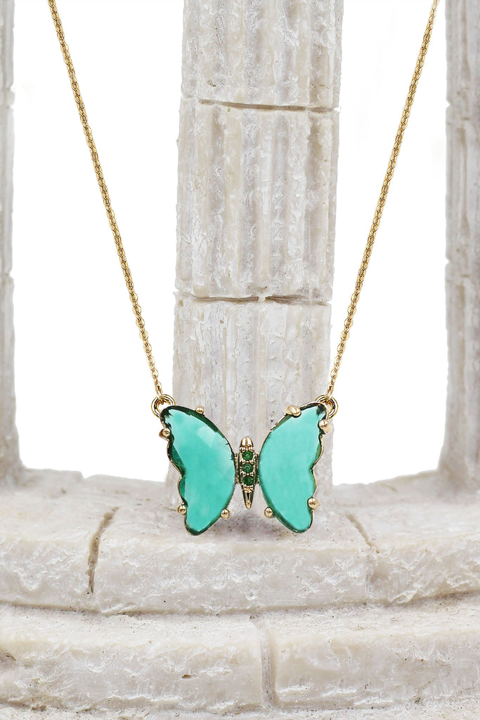 simple colorful crystal butterfly double necklace