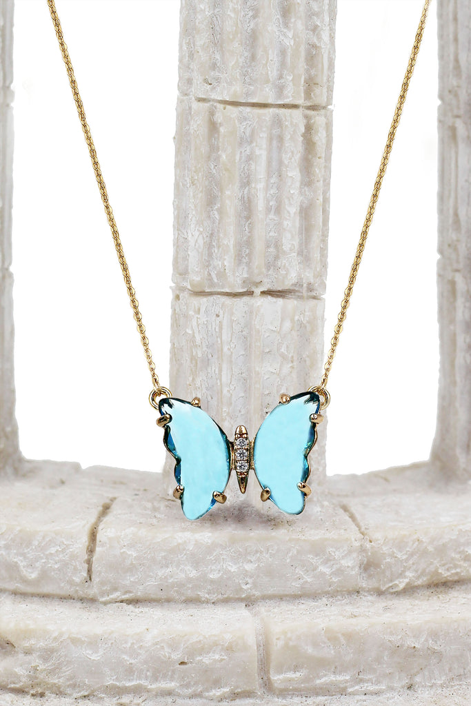 simple colorful crystal butterfly double necklace