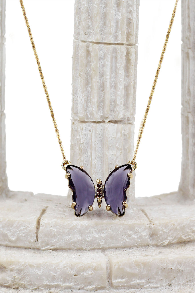 simple colorful crystal butterfly double necklace
