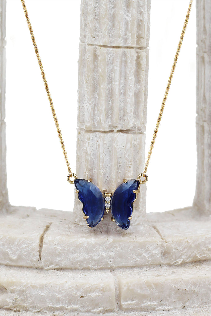 simple colorful crystal butterfly double necklace
