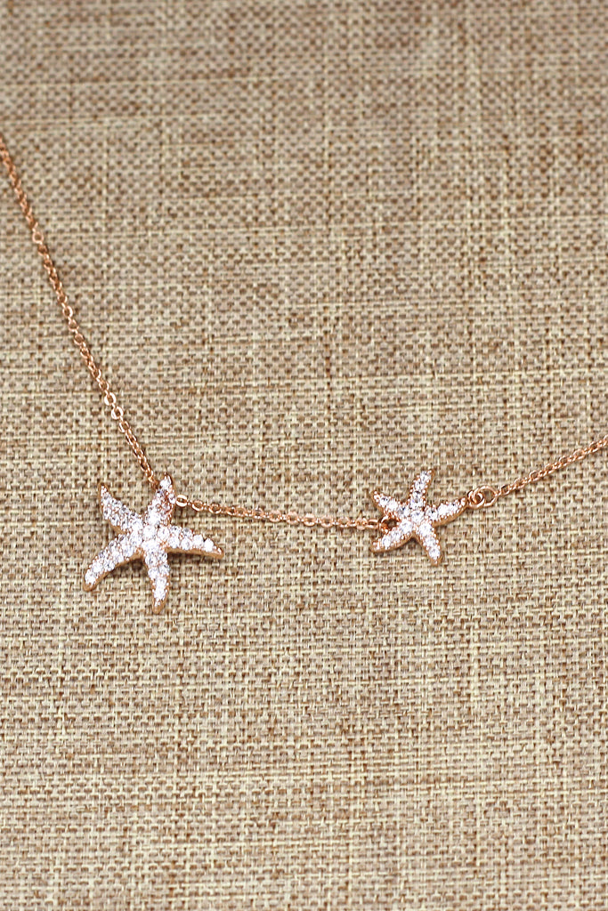 fashion double starfish crystal necklace