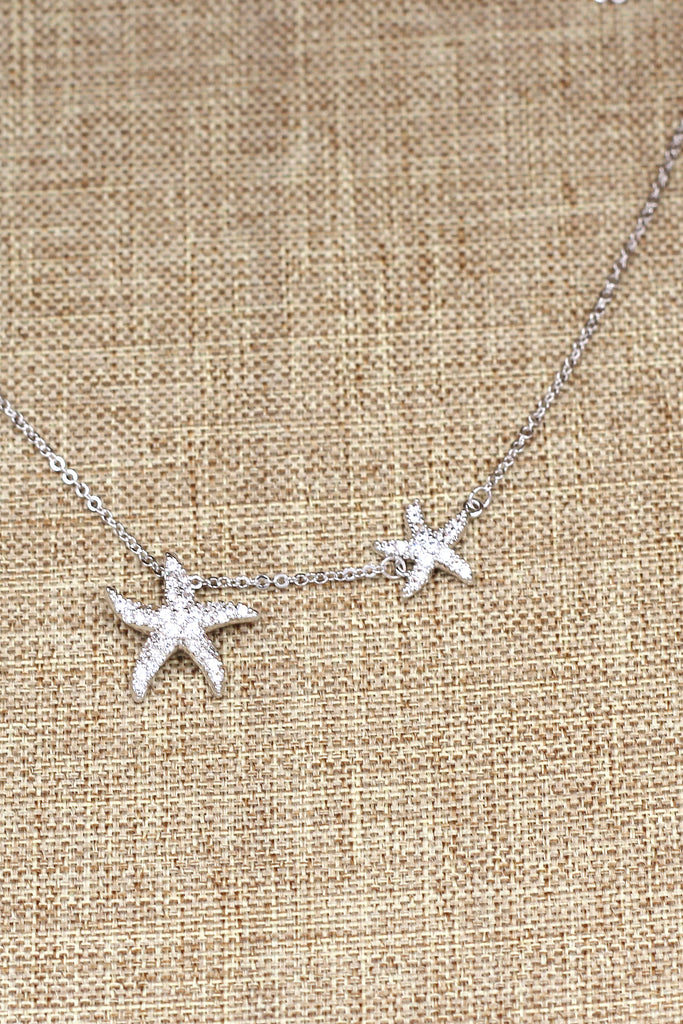 fashion double starfish crystal necklace