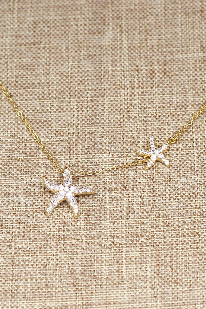 fashion double starfish crystal necklace