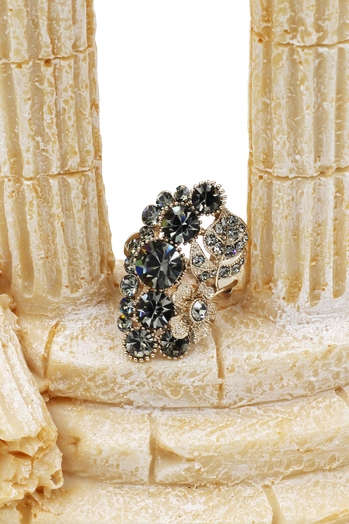 elegant crystal flower and foliage ring