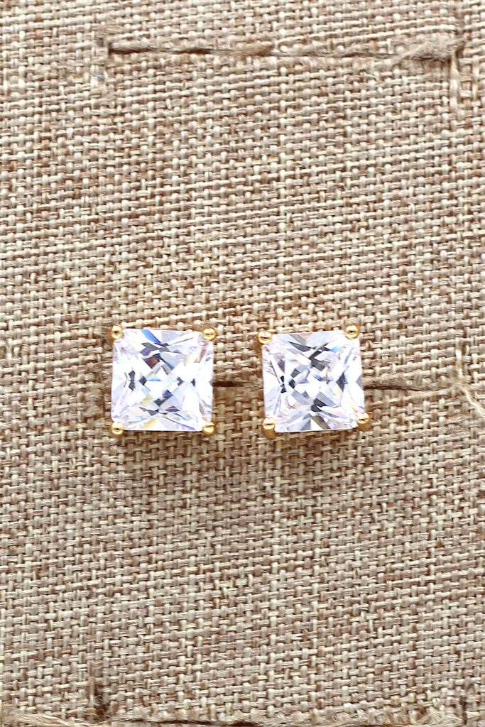 golden square crystal earrings