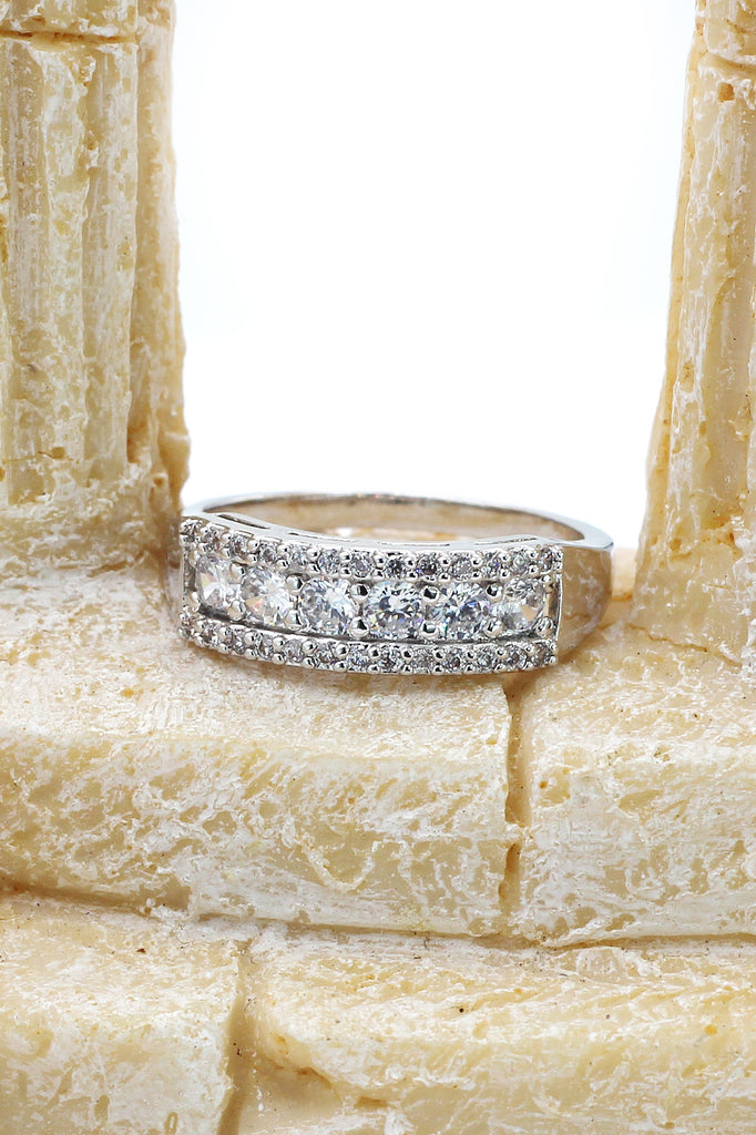 silver recessed crystal ring