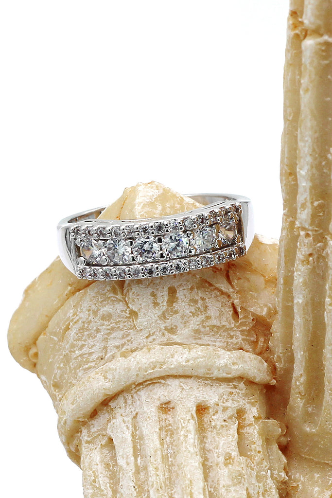 silver recessed crystal ring