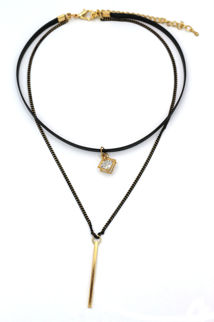 fashion double-chain crystal frame pendant choker