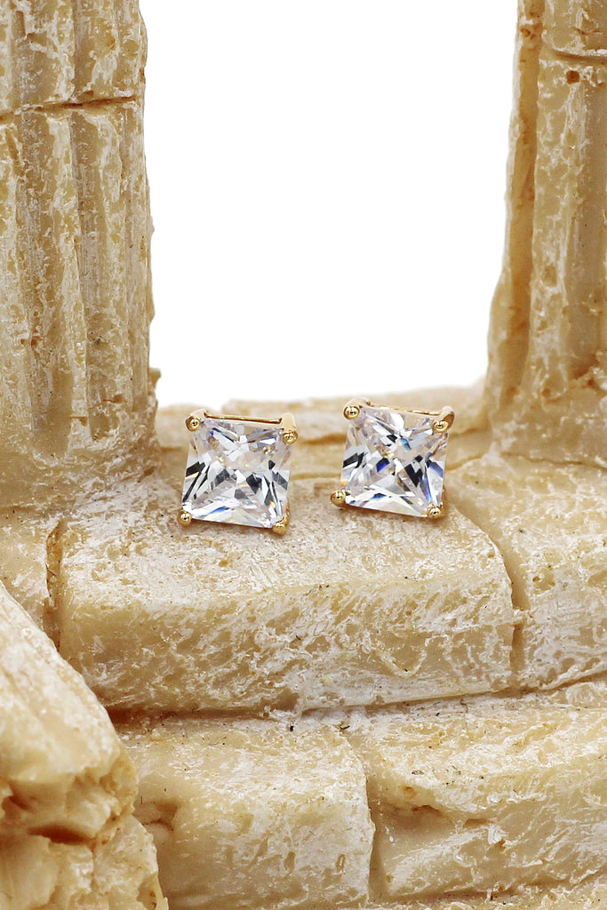 golden square crystal earrings