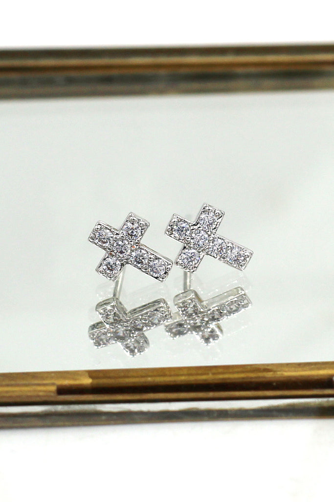 simple crystal cross earrings necklace set