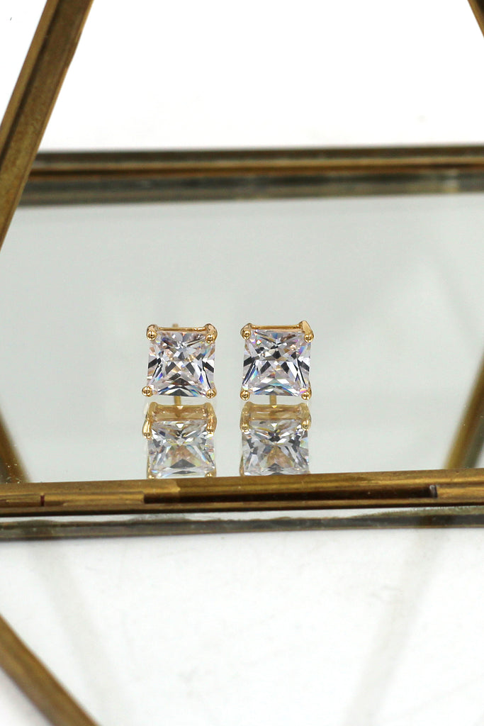 golden square crystal earrings