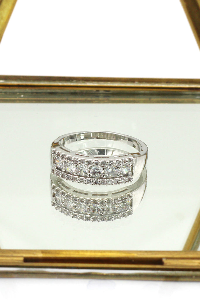 silver recessed crystal ring