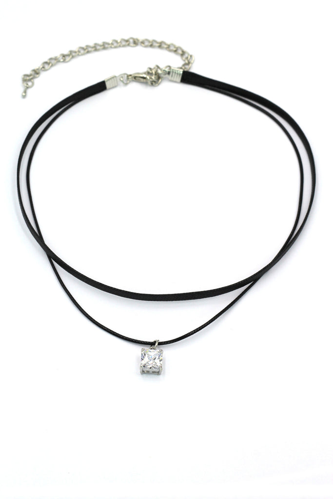 fashion double-chain singel square crystal choker