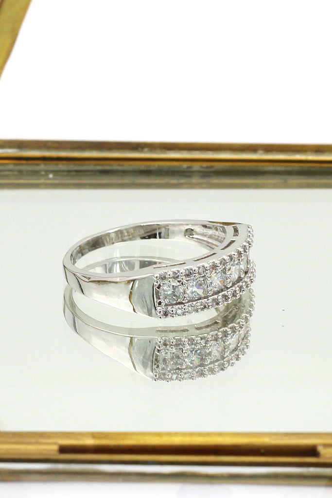 silver recessed crystal ring