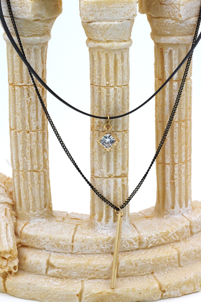 fashion double-chain crystal frame pendant choker