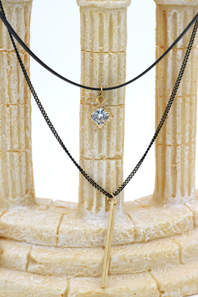 fashion double-chain crystal frame pendant choker