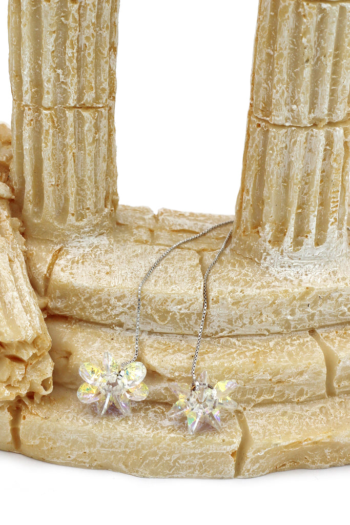 lady crystal long silver earrings