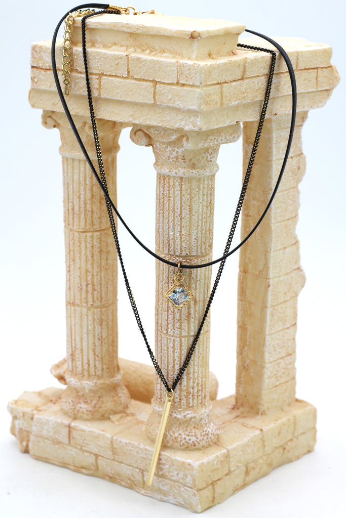 fashion double-chain crystal frame pendant choker