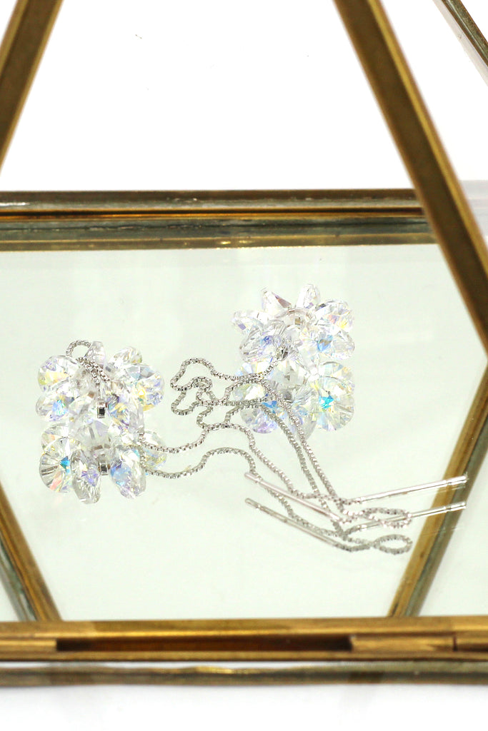 lady crystal long silver earrings