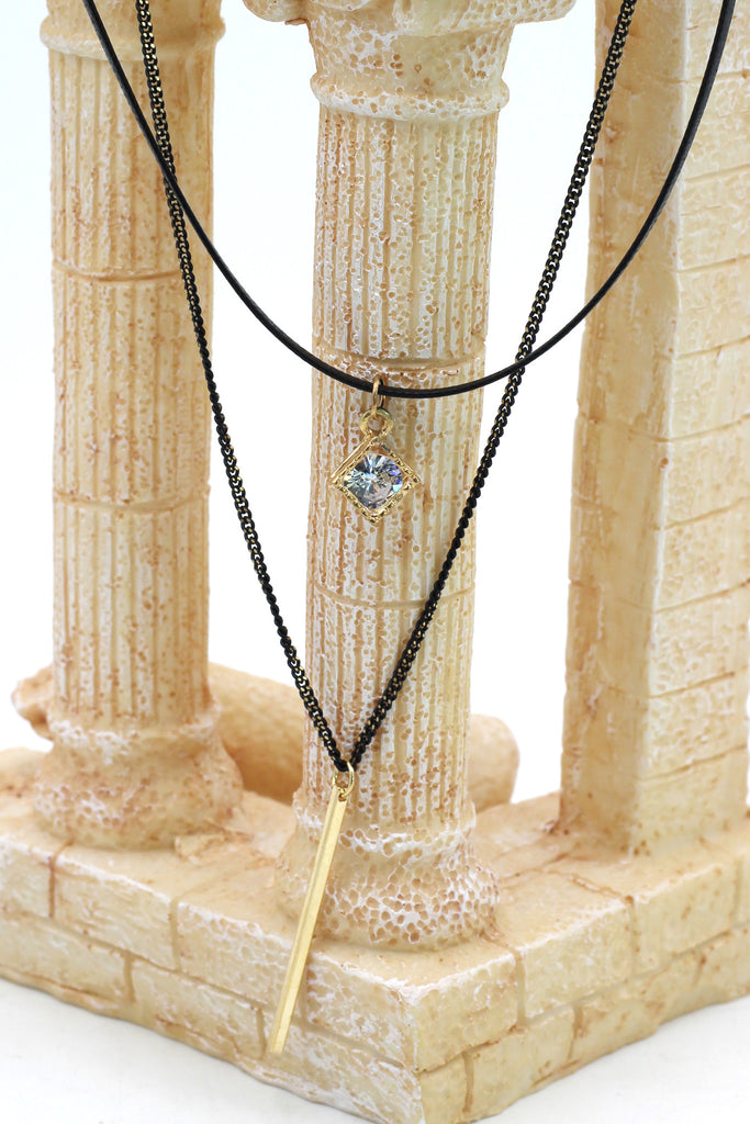 fashion double-chain crystal frame pendant choker