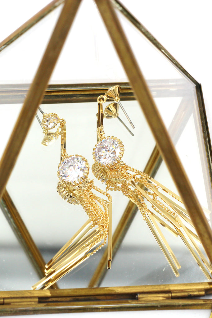 elegant long tassel crystal earrings